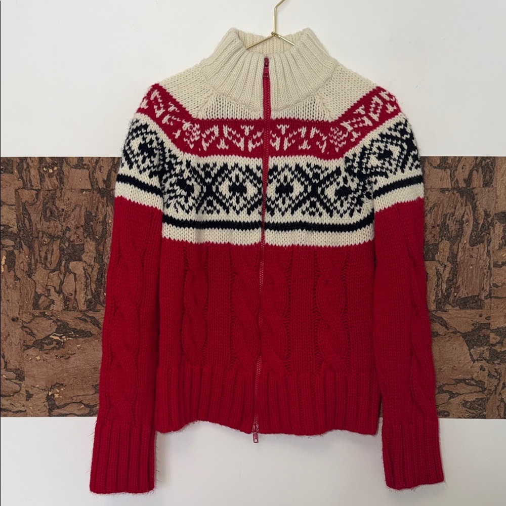 Clockhouse Vintage Nordic Turtleneck Knit Zipper Down Sweater 🧶